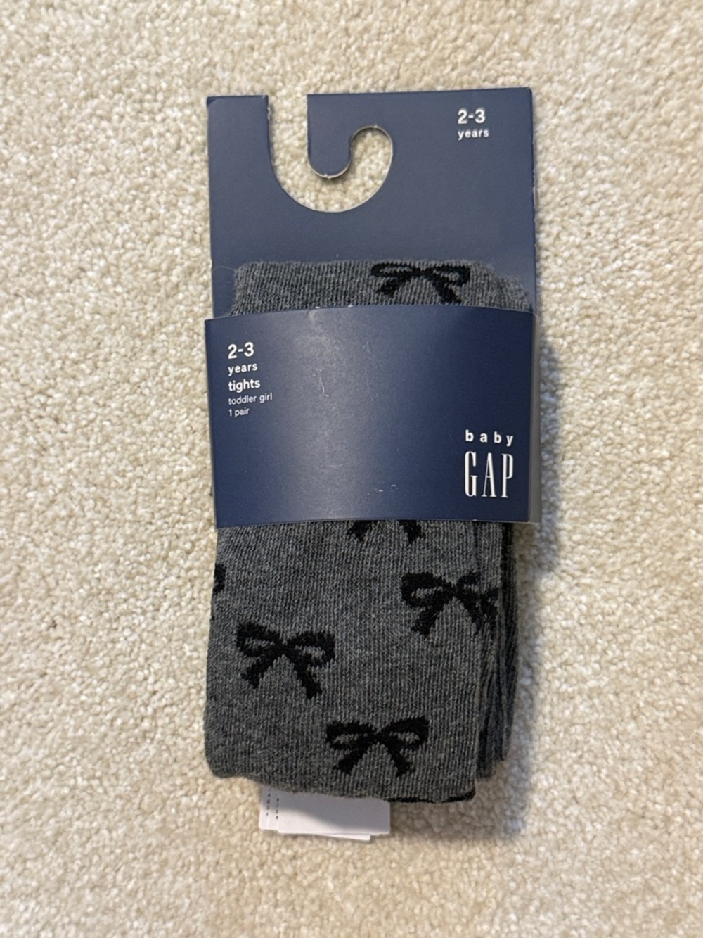 baby GAP Toddler Gray Tights with Black Bows (2-3 Years) NWT